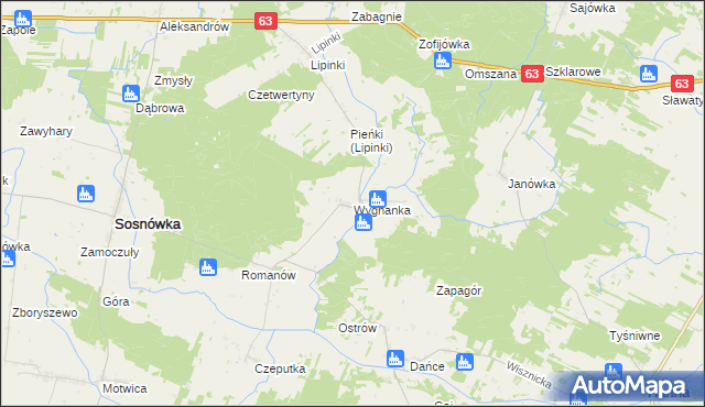 mapa Wygnanka gmina Sosnówka, Wygnanka gmina Sosnówka na mapie Targeo