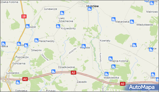 mapa Wygoda gmina Huszlew, Wygoda gmina Huszlew na mapie Targeo