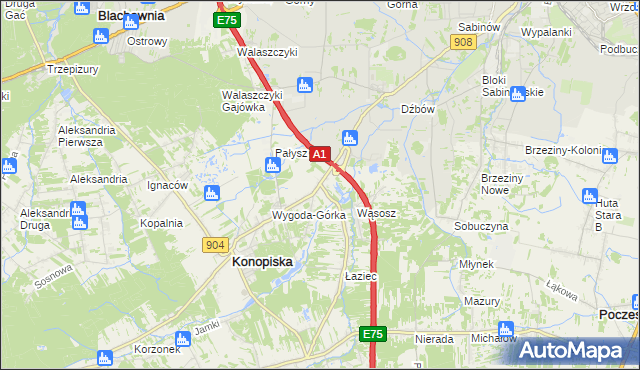 mapa Wygoda gmina Konopiska, Wygoda gmina Konopiska na mapie Targeo