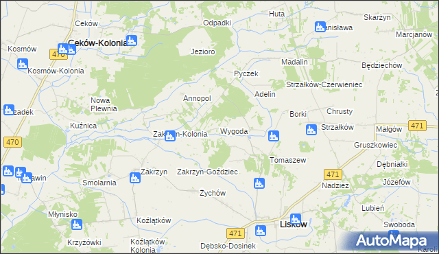 mapa Wygoda gmina Lisków, Wygoda gmina Lisków na mapie Targeo