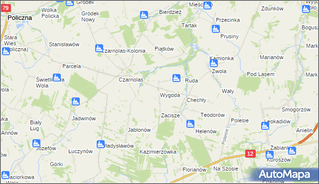 mapa Wygoda gmina Policzna, Wygoda gmina Policzna na mapie Targeo