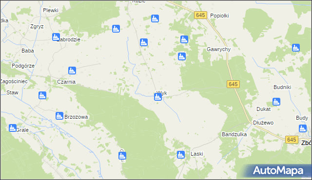 mapa Wyk gmina Zbójna, Wyk gmina Zbójna na mapie Targeo