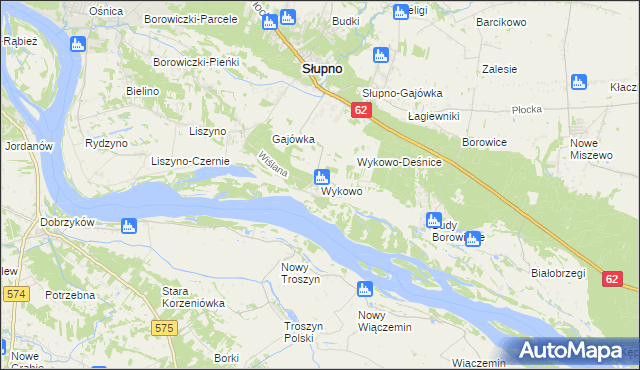 mapa Wykowo gmina Słupno, Wykowo gmina Słupno na mapie Targeo