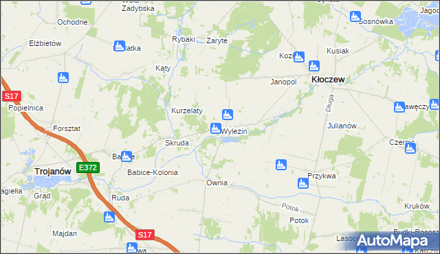 mapa Wylezin gmina Kłoczew, Wylezin gmina Kłoczew na mapie Targeo