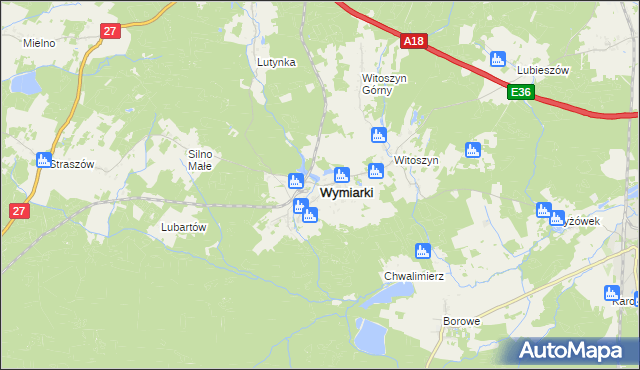 mapa Wymiarki powiat żagański, Wymiarki powiat żagański na mapie Targeo