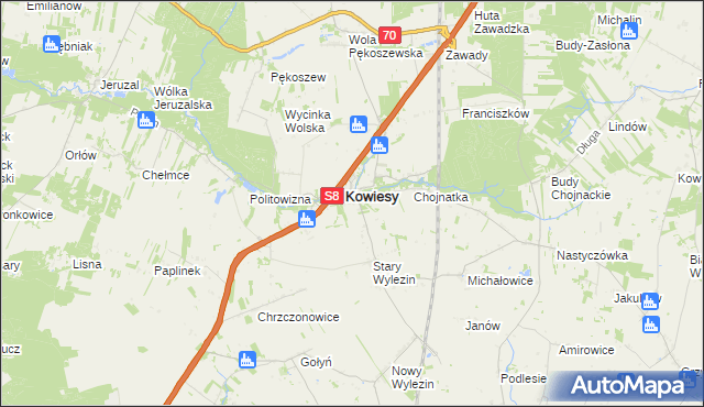 mapa Wymysłów gmina Kowiesy, Wymysłów gmina Kowiesy na mapie Targeo