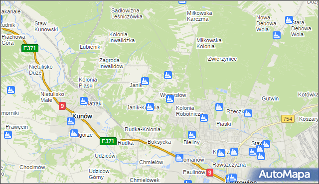 mapa Wymysłów gmina Kunów, Wymysłów gmina Kunów na mapie Targeo