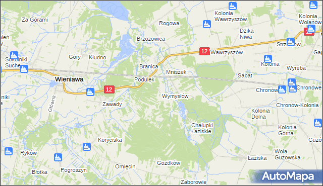 mapa Wymysłów gmina Wolanów, Wymysłów gmina Wolanów na mapie Targeo