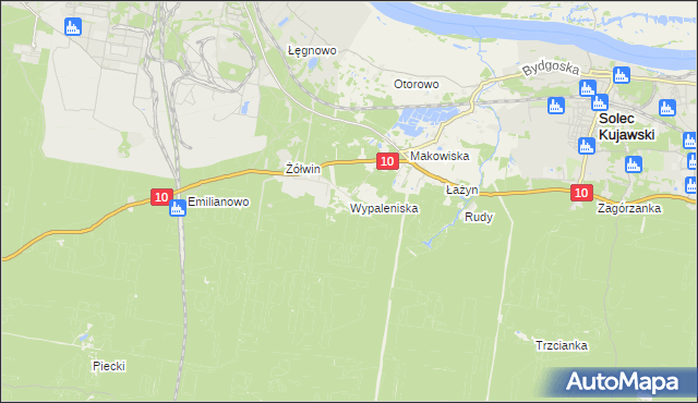 mapa Wypaleniska gmina Solec Kujawski, Wypaleniska gmina Solec Kujawski na mapie Targeo