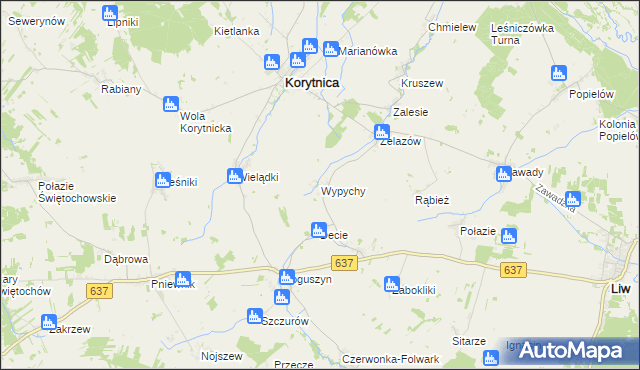 mapa Wypychy gmina Korytnica, Wypychy gmina Korytnica na mapie Targeo