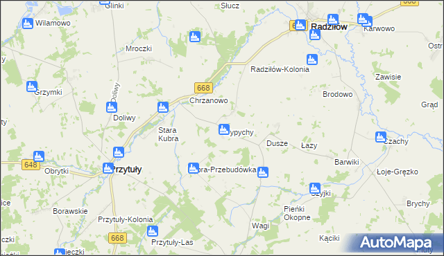 mapa Wypychy gmina Radziłów, Wypychy gmina Radziłów na mapie Targeo