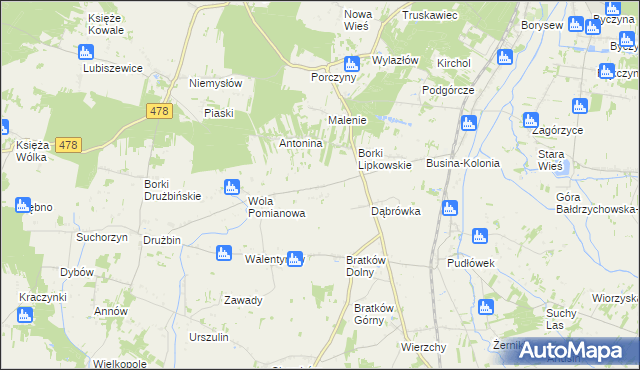 mapa Wyrębów gmina Zadzim, Wyrębów gmina Zadzim na mapie Targeo