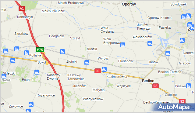 mapa Wyrów gmina Bedlno, Wyrów gmina Bedlno na mapie Targeo