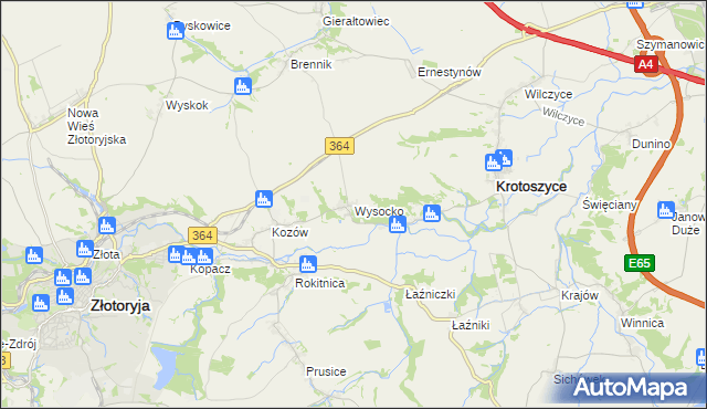 mapa Wysocko gmina Złotoryja, Wysocko gmina Złotoryja na mapie Targeo