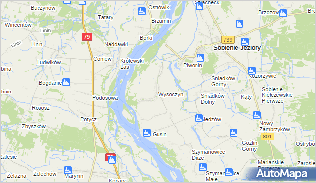 mapa Wysoczyn gmina Sobienie-Jeziory, Wysoczyn gmina Sobienie-Jeziory na mapie Targeo