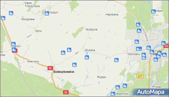 mapa Wysoka gmina Boleszkowice, Wysoka gmina Boleszkowice na mapie Targeo