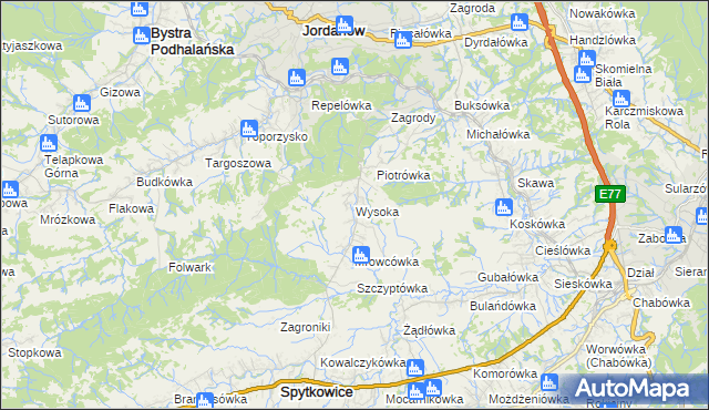 mapa Wysoka gmina Jordanów, Wysoka gmina Jordanów na mapie Targeo