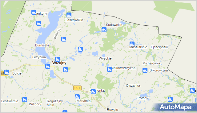 mapa Wysokie gmina Wiżajny, Wysokie gmina Wiżajny na mapie Targeo