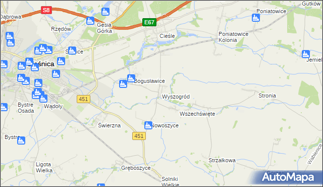 mapa Wyszogród gmina Oleśnica, Wyszogród gmina Oleśnica na mapie Targeo