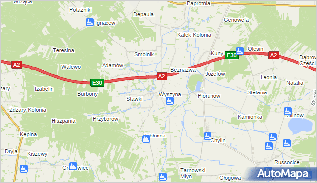 mapa Wyszyna gmina Władysławów, Wyszyna gmina Władysławów na mapie Targeo