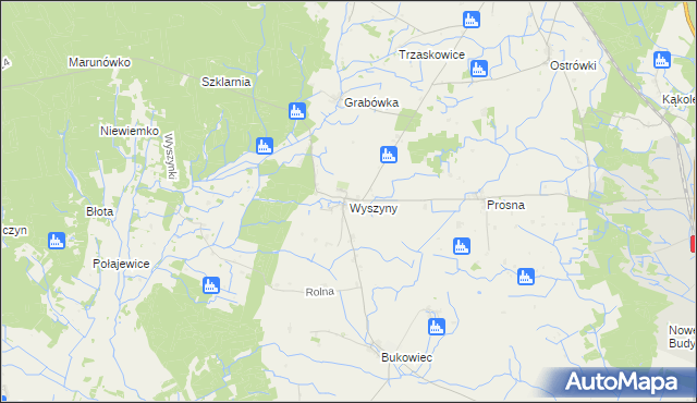 mapa Wyszyny gmina Budzyń, Wyszyny gmina Budzyń na mapie Targeo