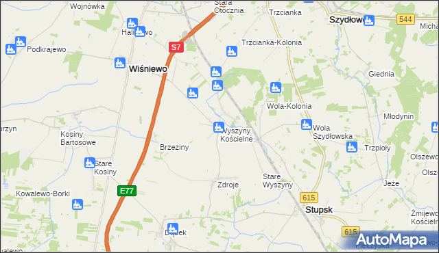 mapa Wyszyny Kościelne, Wyszyny Kościelne na mapie Targeo