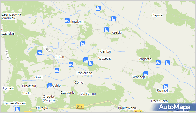 mapa Wyżega gmina Łyse, Wyżega gmina Łyse na mapie Targeo