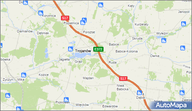 mapa Żabianka gmina Trojanów, Żabianka gmina Trojanów na mapie Targeo