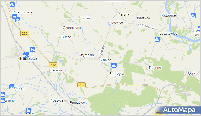 mapa Żabice gmina Grębocice, Żabice gmina Grębocice na mapie Targeo
