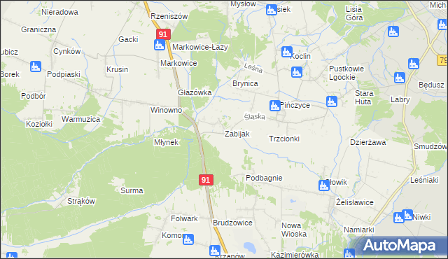 mapa Zabijak gmina Koziegłowy, Zabijak gmina Koziegłowy na mapie Targeo