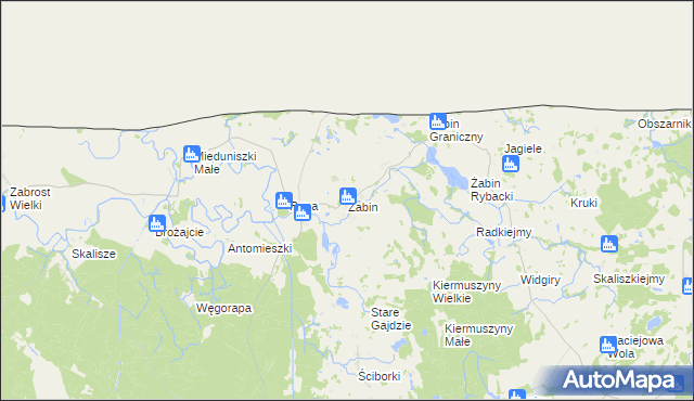 mapa Żabin gmina Banie Mazurskie, Żabin gmina Banie Mazurskie na mapie Targeo