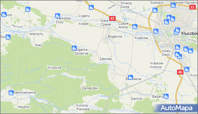 mapa Żabiniec gmina Kluczbork, Żabiniec gmina Kluczbork na mapie Targeo