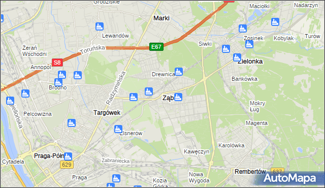 mapa Ząbki powiat wołomiński, Ząbki powiat wołomiński na mapie Targeo