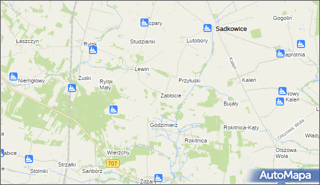 mapa Zabłocie gmina Sadkowice, Zabłocie gmina Sadkowice na mapie Targeo