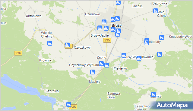 mapa Żabno gmina Brusy, Żabno gmina Brusy na mapie Targeo