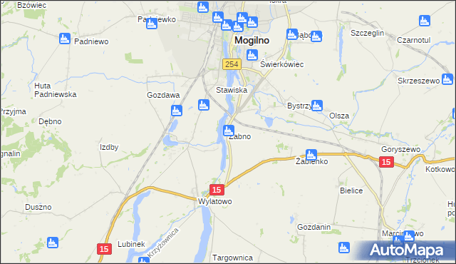 mapa Żabno gmina Mogilno, Żabno gmina Mogilno na mapie Targeo