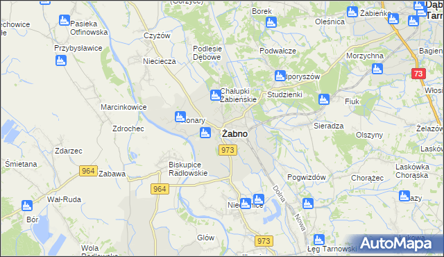 mapa Żabno powiat tarnowski, Żabno powiat tarnowski na mapie Targeo