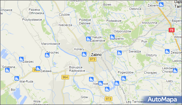 mapa Żabno powiat tarnowski, Żabno powiat tarnowski na mapie Targeo