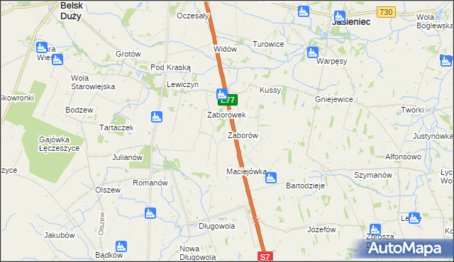 mapa Zaborów gmina Belsk Duży, Zaborów gmina Belsk Duży na mapie Targeo