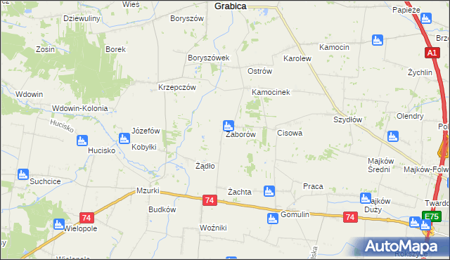 mapa Zaborów gmina Grabica, Zaborów gmina Grabica na mapie Targeo