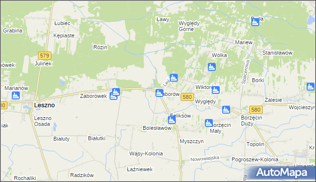 mapa Zaborów gmina Leszno, Zaborów gmina Leszno na mapie Targeo