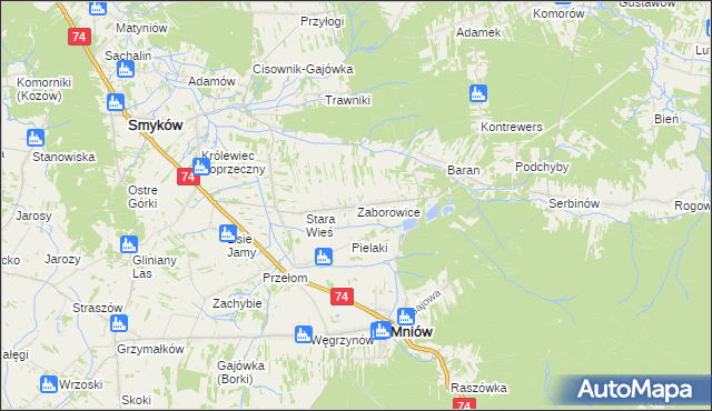 mapa Zaborowice gmina Mniów, Zaborowice gmina Mniów na mapie Targeo