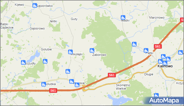 mapa Zaborowo gmina Kalinowo, Zaborowo gmina Kalinowo na mapie Targeo