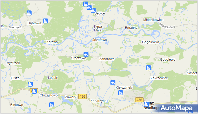 mapa Zaborowo gmina Książ Wielkopolski, Zaborowo gmina Książ Wielkopolski na mapie Targeo