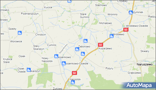 mapa Zaborowo gmina Naruszewo, Zaborowo gmina Naruszewo na mapie Targeo