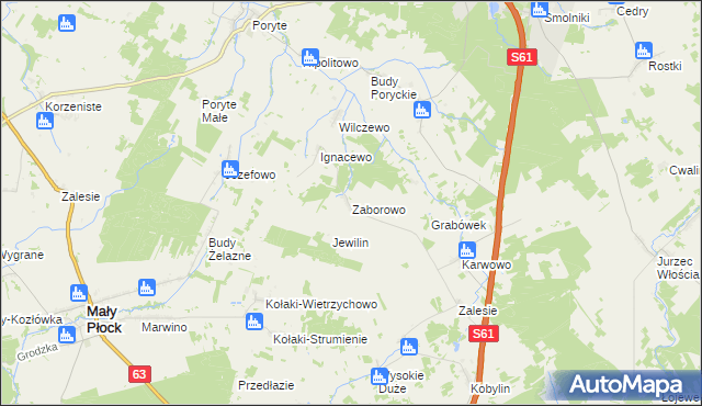 mapa Zaborowo gmina Stawiski, Zaborowo gmina Stawiski na mapie Targeo