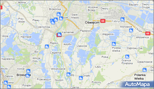 mapa Zaborze gmina Oświęcim, Zaborze gmina Oświęcim na mapie Targeo