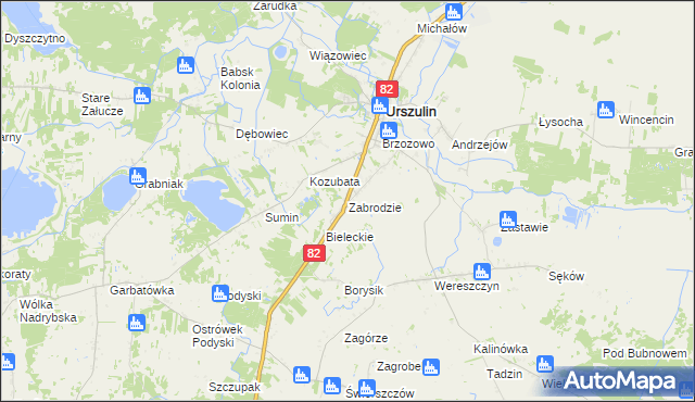 mapa Zabrodzie gmina Urszulin, Zabrodzie gmina Urszulin na mapie Targeo