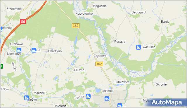 mapa Ząbrowo gmina Gościno, Ząbrowo gmina Gościno na mapie Targeo