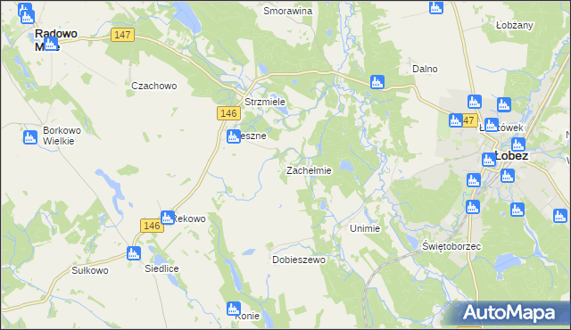 mapa Zachełmie gmina Łobez, Zachełmie gmina Łobez na mapie Targeo